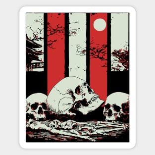Skulls in a Japanese Garden Vintage Ukiyo-e Art Magnet
